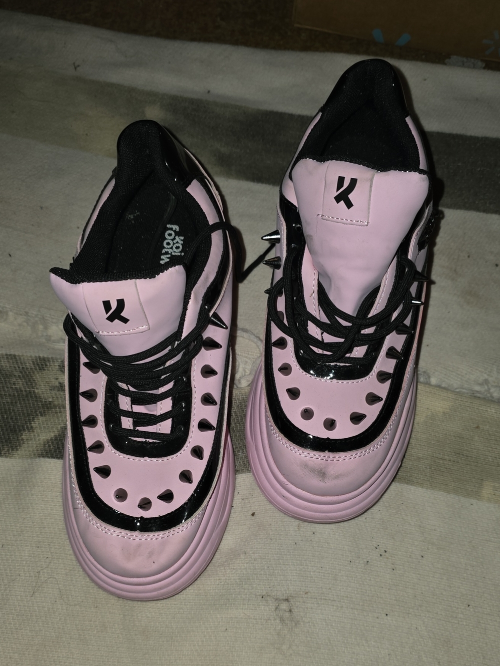 Pink Women's Platform Lace-Up Sneakers with Black Accents